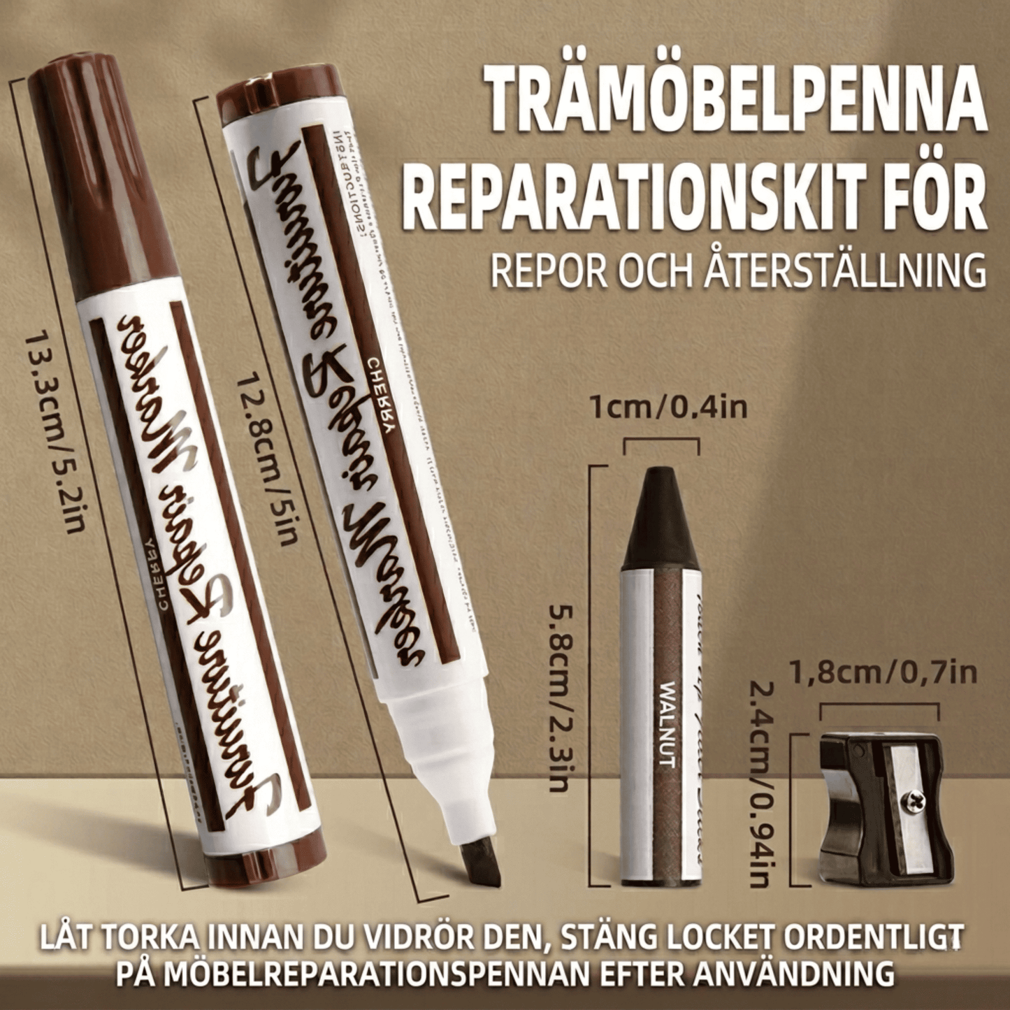 Reparationskit för Trärepor – 6 Markers, 6 Kritor och Vässare - UNO